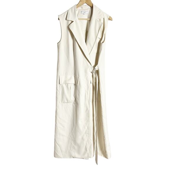 Marina Moscone Long Cream Oversized Sleeveless Wrap Midi Trench Vest Size Medium - Picture 6 of 14